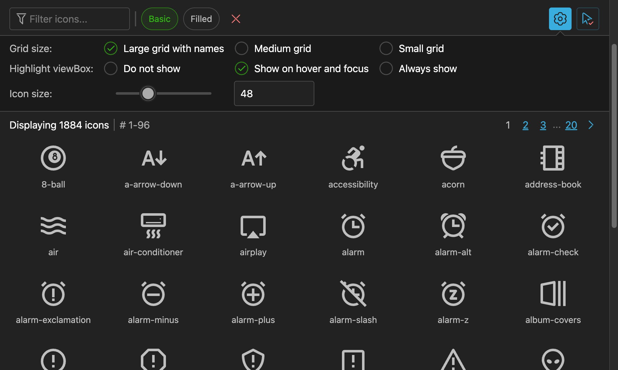 Icons grid settings